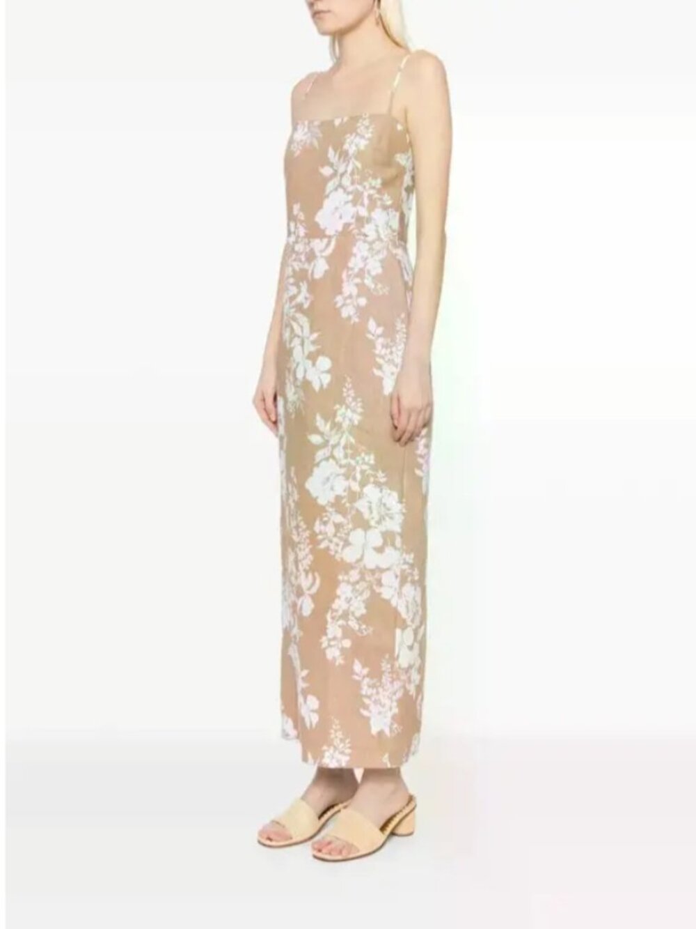 Reformation Frankie Linen Midi Dress size 6 Dune Floral Beige - Picture 4 of 17